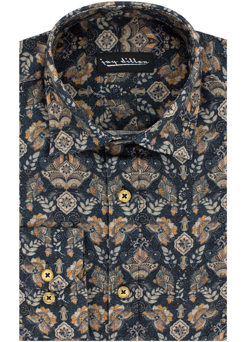 Abstract Flora Cotton-Linen Shirt - Slate